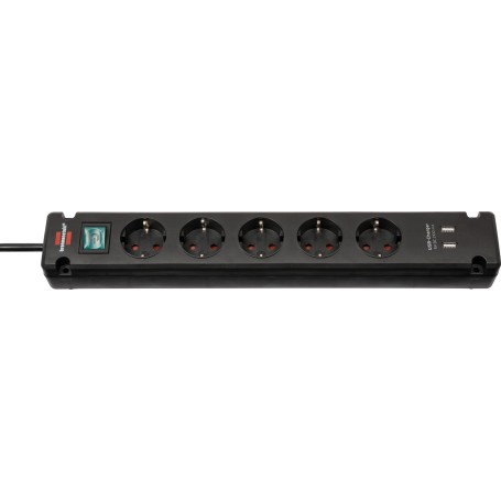 Bremounta Steckdosenleiste 5-fach (schwarz, 3 Meter, 2x USB-A) (1150660315)