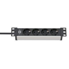 Alu-Line 10" Steckdosenleiste 4-fach (schwarz/silber, 1HE, 2 Meter) (1390007004)