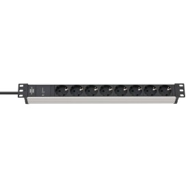 Alu-Line 19" Steckdosenleiste 8-fach (schwarz/silber, 1HE, 2 Meter, 19.500A berspannungsschutz) (1390007308)