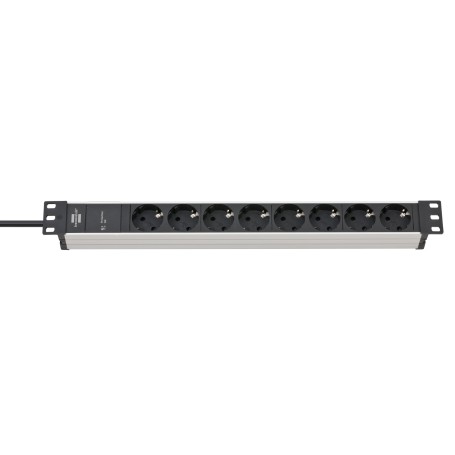 Alu-Line 19" Steckdosenleiste 8-fach (schwarz/silber, 1HE, 2 Meter, 19.500A berspannungsschutz) (1390007308)
