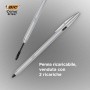 BIC Cristal Re'New, Penna Ricaricabile Blu a Sfera, Fusto in Metallo (Punta 1mm), Confezione 1 Penna + 2 Ricariche (997202)