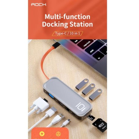 ROCK-HUB USB C AD HDMI/VGA 10 IN 1 (RCB0741)