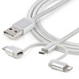 StarTech.com Cavo di ricarica multiplo USB da 1m - Adattatore da USB a Micro-USB o USB-C o Lightning per iPhone / iP (LTCUB1MGR)