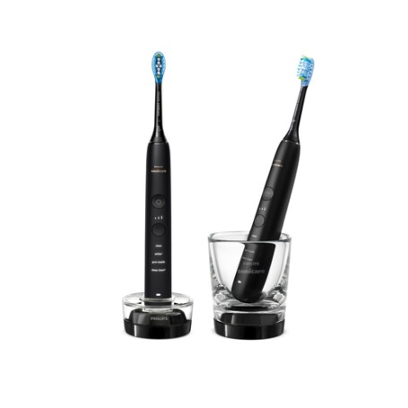 Philips DiamondClean 9000 Sonicare Spazzolini Elettrico Sonici con App, confezione da 2 Spazzolini Neri HX9914/54