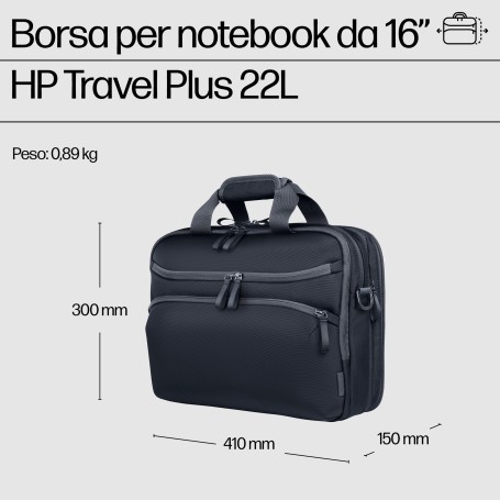 HP Borsa per laptop da 16 pollici Travel Plus 22L (A2CE1AA)
