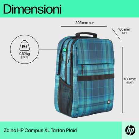 HP Zaino Campus XL Tartan Plaid (7J594AA)
