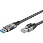 Ethernet-Kabel USB-A 3.2 Gen1 Stecker  RJ-45 Stecker (schwarz/silber, 10 Meter, geflochtener Textilmantel) (70694)