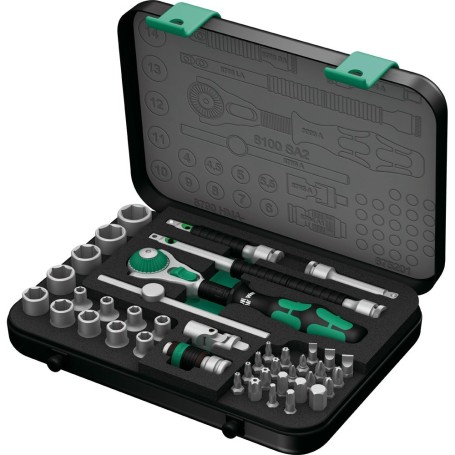 Zyklop Speed-Knarrensatz 8100 SA 2, 1/4" (schwarz/grn, 42-teilig, Speed-Knarre mit schwenkbarem Kopf) (05003533001)