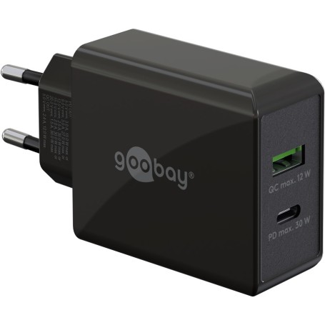 USB-C PD Dual-Schnellladegert 30 Watt (schwarz, 1x USB-A, 1x USB-C PD) (61673)