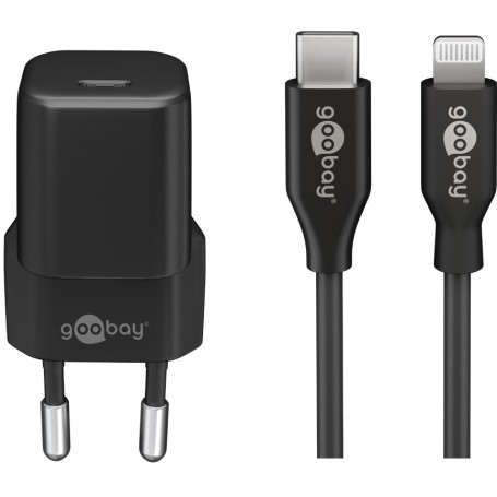 Apple Lightning / USB-C PD-Ladeset 30 Watt (schwarz, 1 Meter Kabel, PD) (64574)