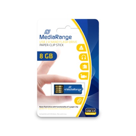 USB Nano 8 GB (blau, USB-A 2.0, mit Broklammer-Funktion) (MR975)