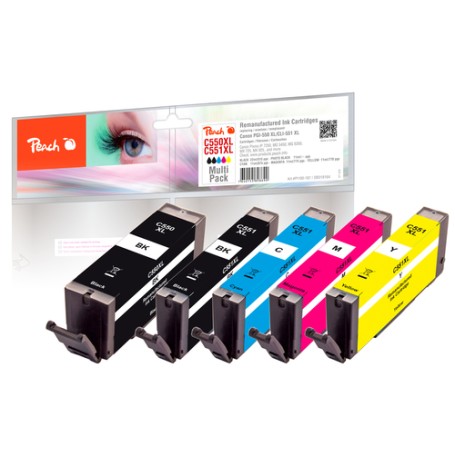 Peach PI100-187 cartuccia d'inchiostro 5 pz Compatibile Resa elevata (XL) Nero, Ciano, Magenta, Nero per foto, Giallo