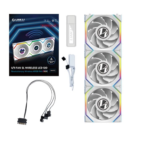 Lian Li UNI FAN SL Wireless LCD 120 Reverse Blade Case per computer Ventilatore 12 cm Bianco 3 pz (12RSLLCD1W3W)