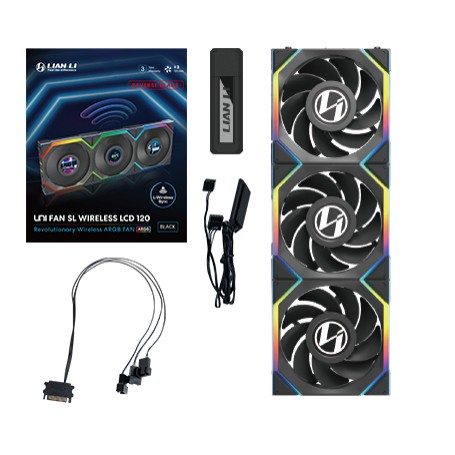 Lian Li UNI FAN SL Wireless LCD 120 Reverse Blade Case per computer Ventilatore 12 cm Nero 3 pz (12RSLLCD1W3B)