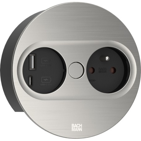 Bachmann 946.006 presa energia Type E + USB A + USB C Acciaio inox