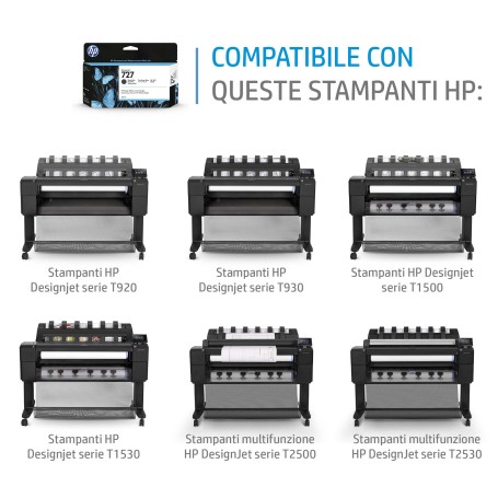 HP Cartuccia inchiostro grigio DesignJet 727, 300 ml (F9J80A)
