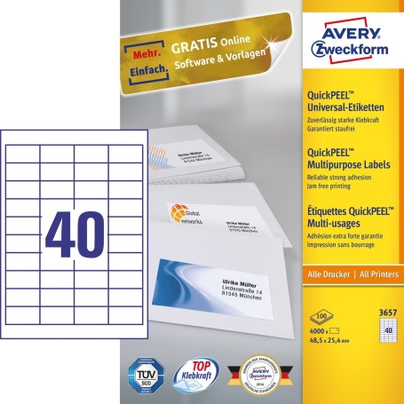 Avery 3657 etichetta autoadesiva Rettangolo Permanente Bianco 4000 pz (3657)