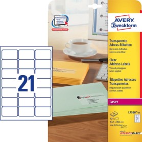Avery L7560-25 etichetta autoadesiva Rettangolo con angoli arrotondati Permanente Trasparente 525 pz (L7560-25)
