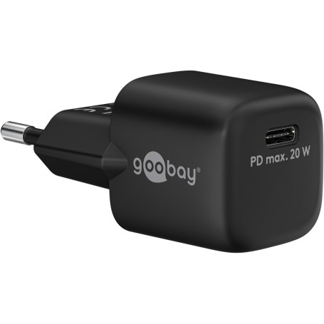 USB-C Schnellladegert Nano, PD, GaN, 20 Watt (schwarz, 1x USB-C, Power Delivery 3.0) (65403)