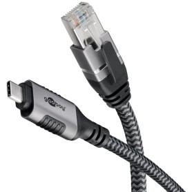 Ethernet-Kabel USB-C 3.2 Gen2 Stecker  RJ-45 Stecker (schwarz/silber, 3 Meter, geflochtener Textilmantel) (70699)