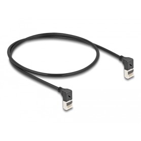 Patchkabel RJ-45 Cat.6a S/FTP, Slim 90 gewinkelt (schwarz, 0,5 Meter, nach unten abgewinkelte Stecker) (80280)