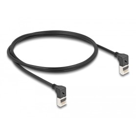 Patchkabel RJ-45 Cat.6a S/FTP, Slim 90 gewinkelt (schwarz, 1 Meter, nach unten abgewinkelte Stecker) (80281)