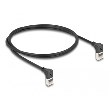 Patchkabel RJ-45 Cat.6a S/FTP, Slim 90 gewinkelt (schwarz, 1 Meter, nach unten abgewinkelte Stecker) (80281)