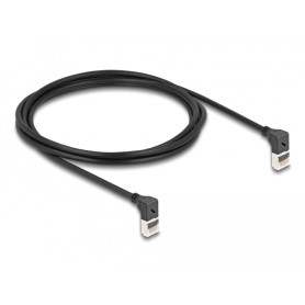 Patchkabel RJ-45 Cat.6a S/FTP, Slim 90 gewinkelt (schwarz, 2 Meter, nach unten abgewinkelte Stecker) (80282)