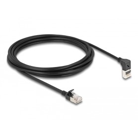 Patchkabel RJ-45 Cat.6a S/FTP, Slim 90 gewinkelt (schwarz, 3 Meter, 1x gerader, 1x unten abgewinkelter Stecker) (80289)
