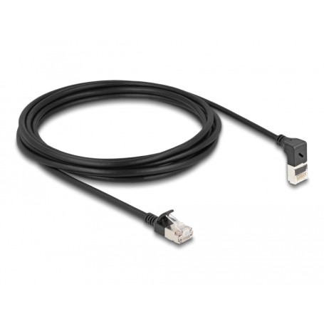 Patchkabel RJ-45 Cat.6a S/FTP, Slim 90 gewinkelt (schwarz, 3 Meter, 1x gerader, 1x unten abgewinkelter Stecker) (80289)