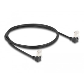 Patchkabel RJ-45 Cat.6a S/FTP, Slim 90 gewinkelt (schwarz, 1 Meter, nach oben abgewinkelte Stecker) (80299)
