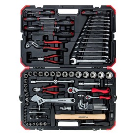 red Werkzeug- und Steckschlssel-Satz 1/4" + 1/2", 100-teilig (rot/schwarz, mit Umschalt-Knarren, SW 4mm - 32mm) (3300063)