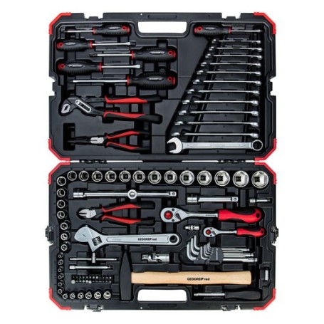 red Werkzeug- und Steckschlssel-Satz 1/4" + 1/2", 100-teilig (rot/schwarz, mit Umschalt-Knarren, SW 4mm - 32mm) (3300063)