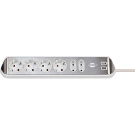 Brennenstuhl 1153590620 prolunghe e multiple 2 m 6 presa(e) AC Interno Argento, Bianco