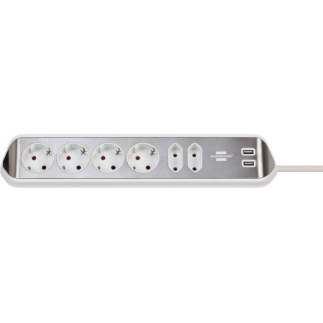 Brennenstuhl 1153590620 prolunghe e multiple 2 m 6 presa(e) AC Interno Argento, Bianco