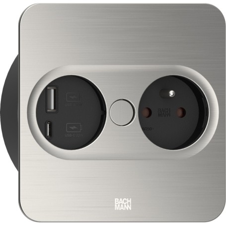 Bachmann 946.007 presa energia Type E + USB A + USB C Acciaio inox
