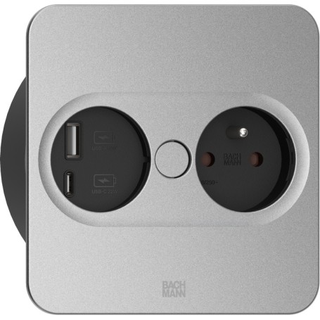 Bachmann 946.015 presa energia Type E + USB A + USB C Acciaio inox