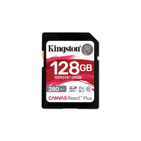 Kingston Technology 128GB Canvas React Plus SDXC UHS-II 280R/100W U3 V60 for Full HD/4K (SDR2V6/128GB)