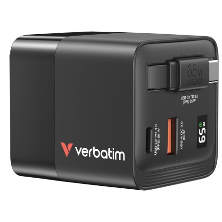 GANCHARGER 65W 2PORT RETRACCABLE DISPUS+EU/UK ADAP (32217)