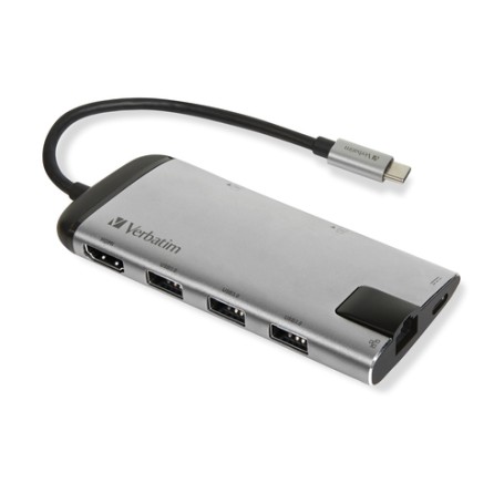 Verbatim 49142 replicatore di porte e docking station per laptop USB 3.2 Gen 1 (3.1 Gen 1) Type-C Nero, Argento