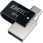 Emtec T260C unità flash USB 64 GB USB Type-A / USB Type-C 3.2 Gen 1 (3.1 Gen 1) Nero, Acciaio inossidabile (ECMMD64GT263C)