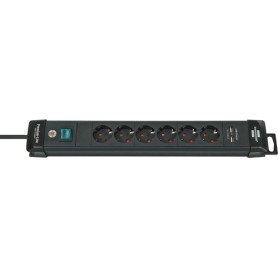 Premium-Line Steckdosenleiste 6-fach (schwarz, 3 Meter, 2x USB) (1951160602)