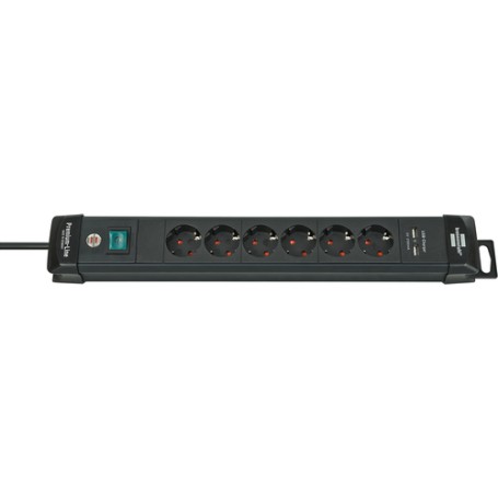 Premium-Line Steckdosenleiste 6-fach (schwarz, 3 Meter, 2x USB) (1951160602)