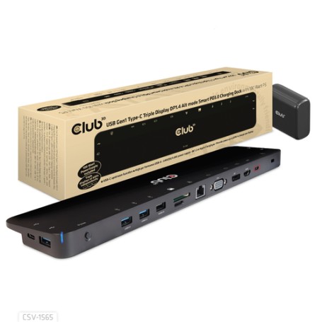 CLUB3D USB Gen1 Type-C Triple Display DP1.4 Alt mode Smart PD3.0 Charging Dock with 100 Watt Power Supply (CSV-1565)