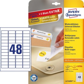 Avery L4736REV-25 etichetta autoadesiva Rettangolo con angoli arrotondati Rimovibile Bianco 1440 pz (L4736REV-25)