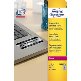 Avery L6012-20 etichetta autoadesiva Rettangolo con angoli arrotondati Permanente Argento 200 pz (L6012-20)