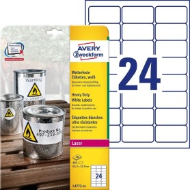 Avery L4773-20 etichetta autoadesiva Rettangolo con angoli arrotondati Permanente Bianco 480 pz (L4773-20)