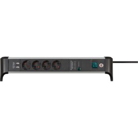 Alu-Office-Line Steckdosenleiste 4-fach (schwarz/aluminium, 1,8 Meter, 60.000A berspannungsschutz, 2x USB-A) (1391020410)