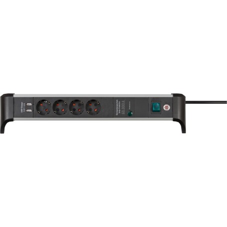 Alu-Office-Line Steckdosenleiste 4-fach (schwarz/aluminium, 1,8 Meter, 60.000A berspannungsschutz, 2x USB-A) (1391020410)