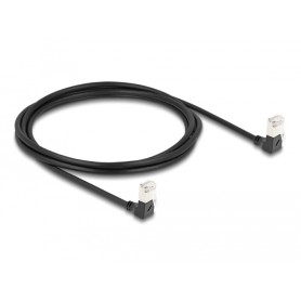 Patchkabel RJ-45 Cat.6a S/FTP, Slim 90 gewinkelt (schwarz, 2 Meter, nach oben abgewinkelte Stecker) (80300)